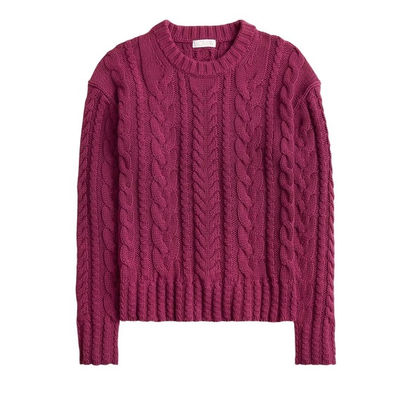 J. Crew Sweaters - J. CREW Cable-knit crewneck sweater mulberry XXS NWT